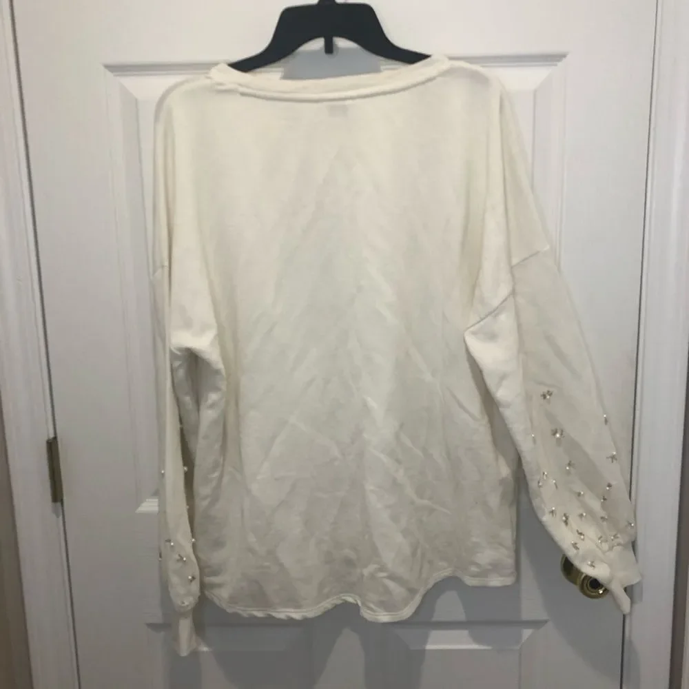 Crown & Ivy long sleeve sweater top with pearl and bead embellishments - Picture 6 of 8